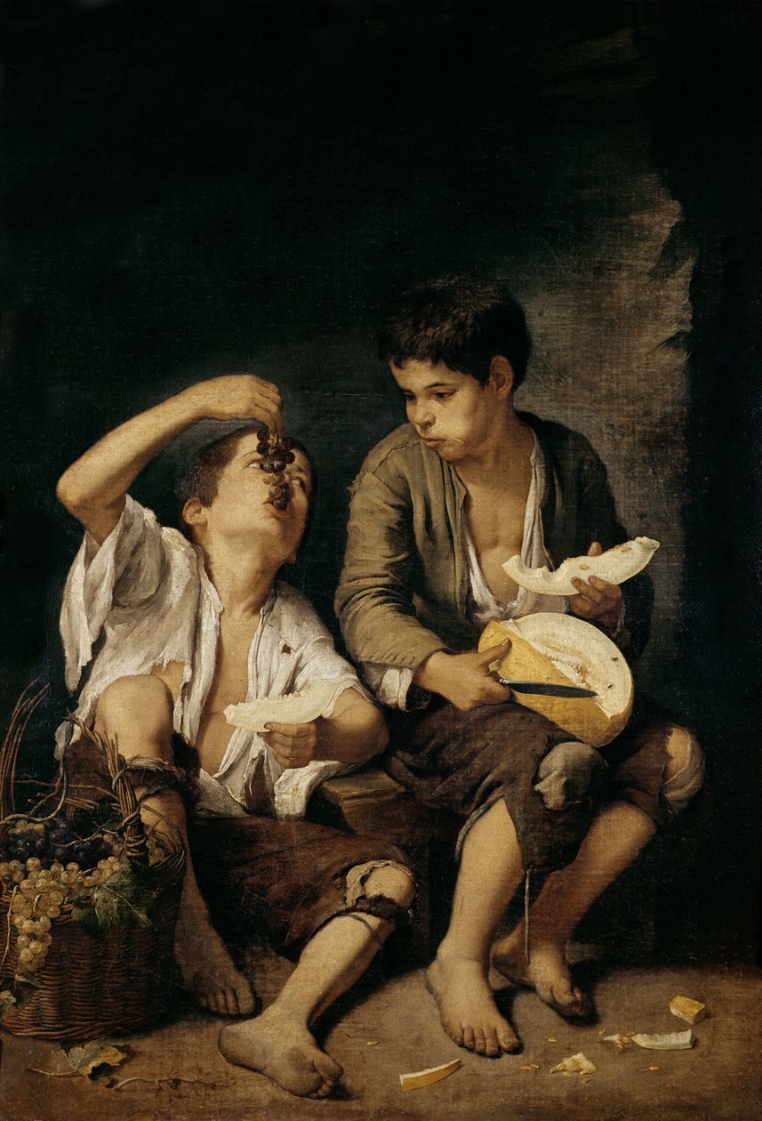 Due bambini che mangiano un melone e uva, 1645-46 da Bartolomé Esteban Murillo