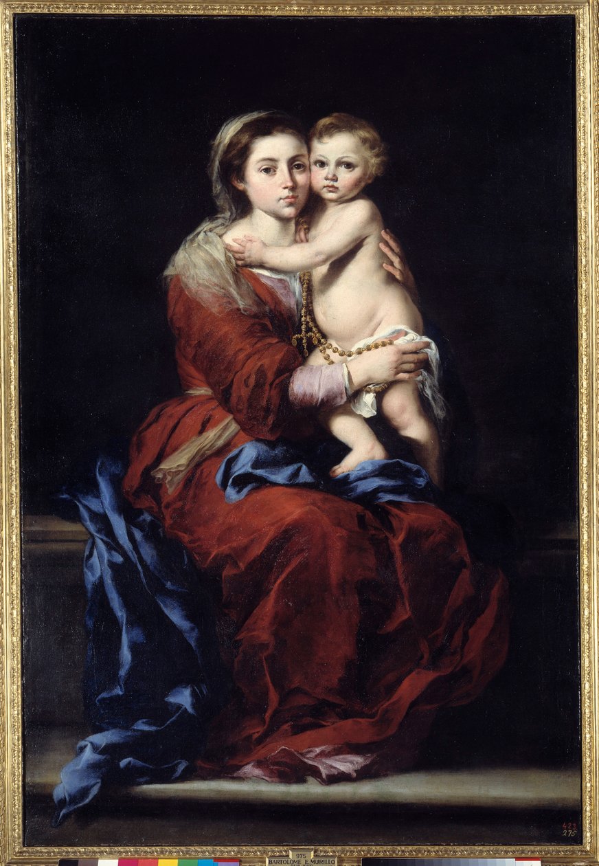 La Vergine del Rosario. Madonna con il Bambino. Dipinto di Bartolomé Murillo (1618-1682) da Bartolomé Esteban Murillo