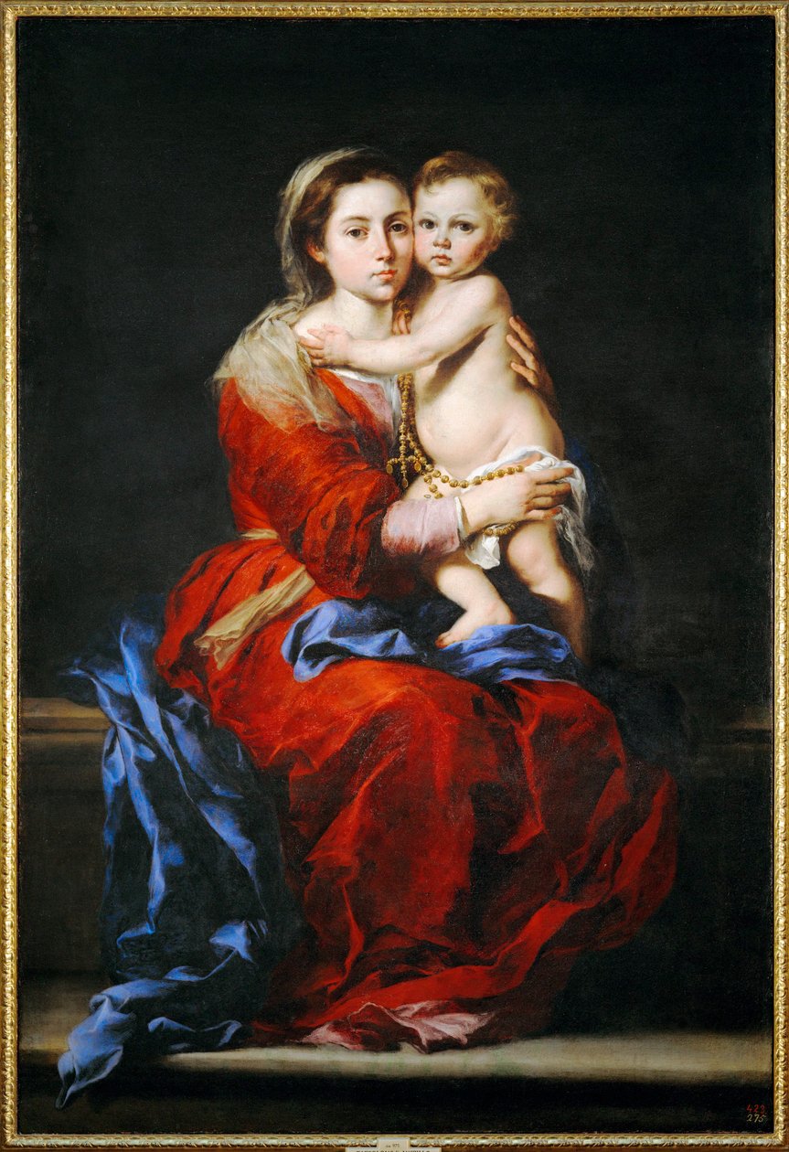 La Vergine con il rosario (dipinto su tela) da Bartolome Esteban Murillo