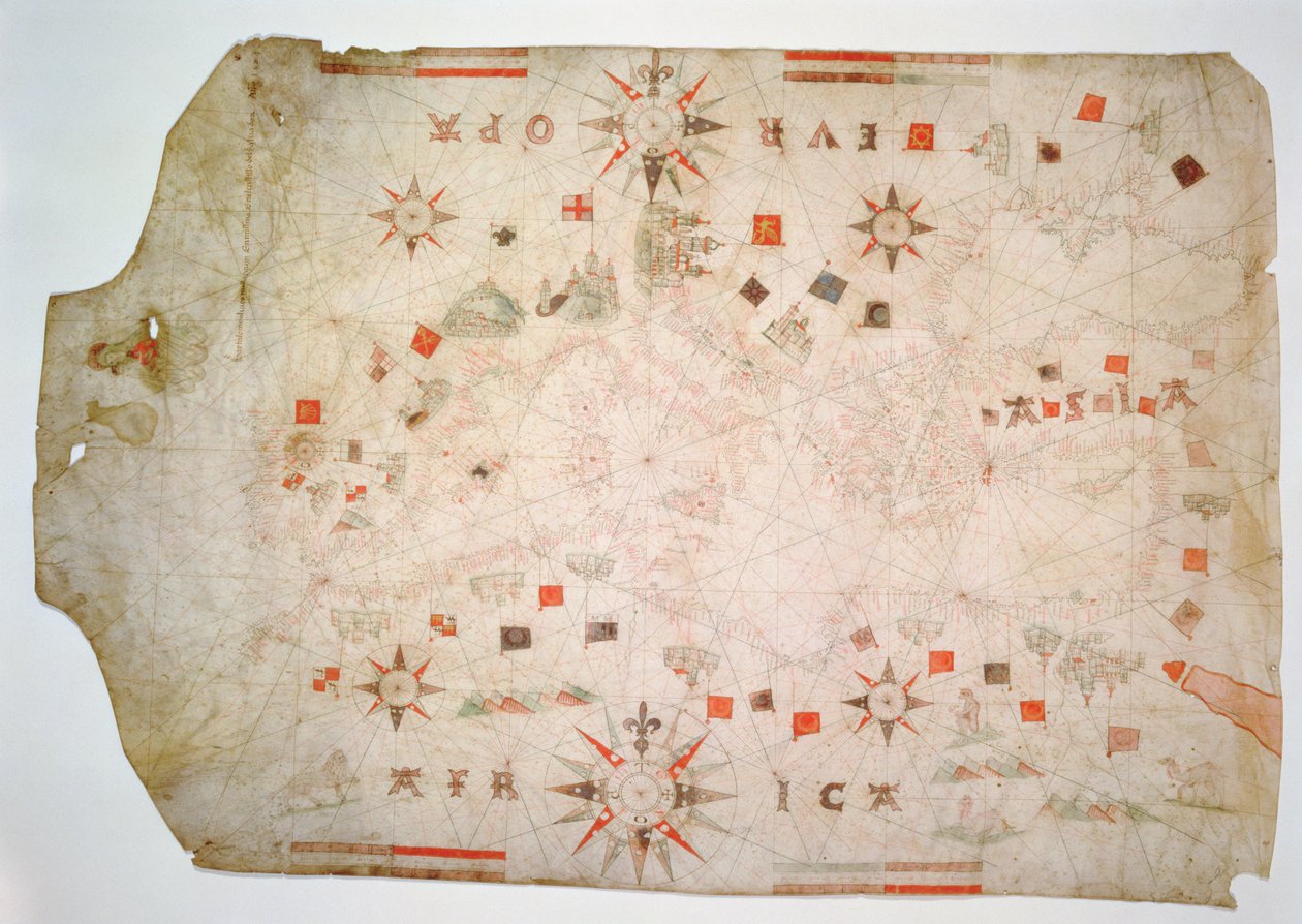 Mappa nautica in miniatura del Mediterraneo, 1584 da Bartolomeo Olives