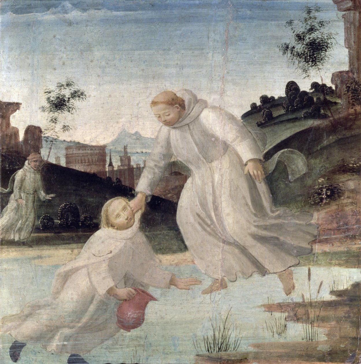 Scene della Vita di San Benedetto: Mauro, su istruzione di San Benedetto, tira Placido dal lago, c.1488 da Bartolomeo di Giovanni