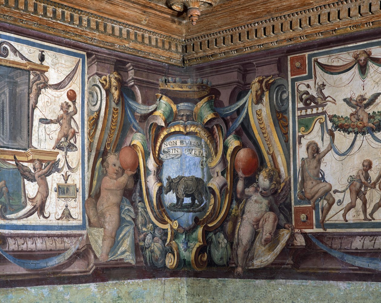 Sala del Granduca di Toscana, dettaglio del fregio raffigurante i segni dello zodiaco, il rinoceronte (dettaglio) da Bartolomeo Ammannati