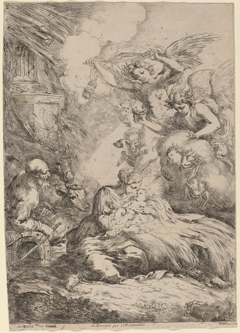 La Sacra Famiglia adorata dagli angeli da Bartolomeo Biscaino