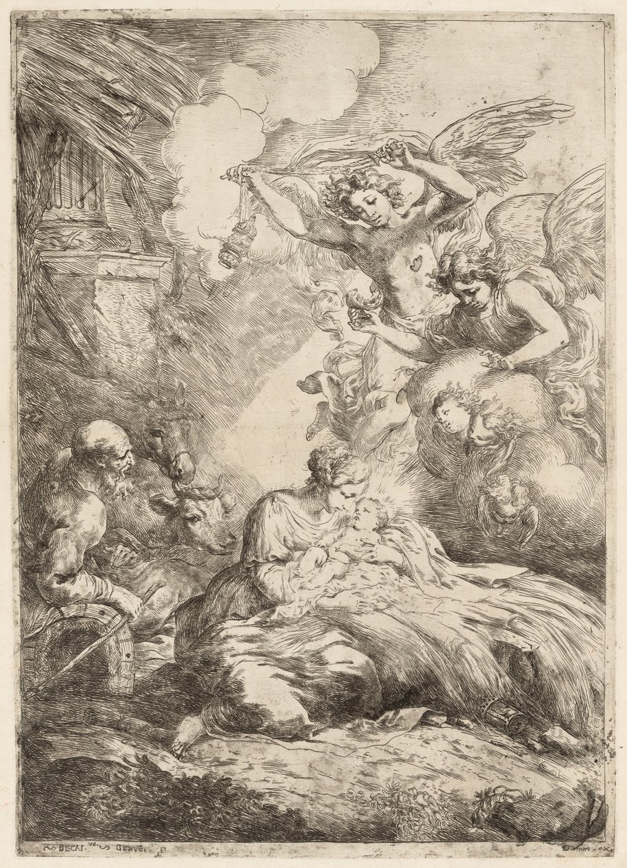 La Sacra Famiglia adorata dagli angeli La Grande Natività, c. 1655 da Bartolomeo Biscaino