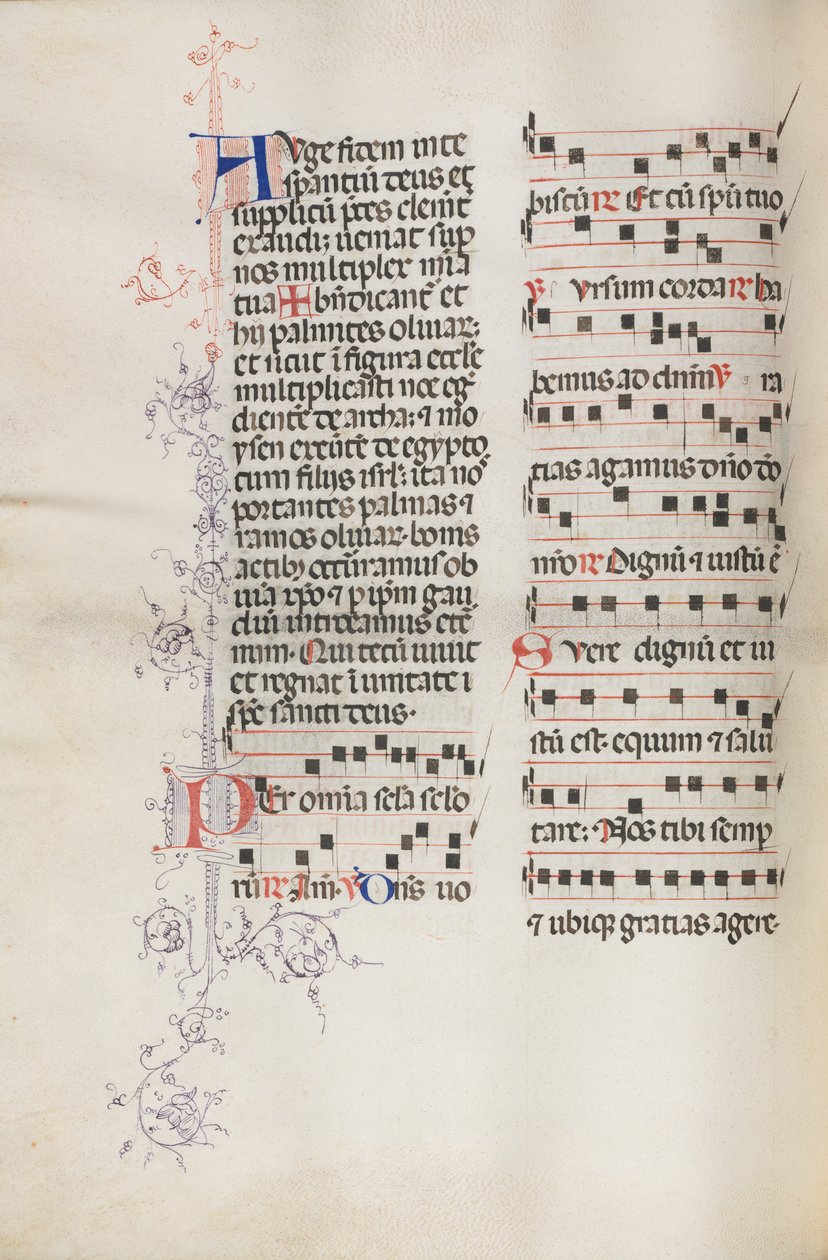 Missale: Fol. 111v, contiene della musica come parte della liturgia della Domenica delle Palme, 1469 da Bartolomeo Caporali
