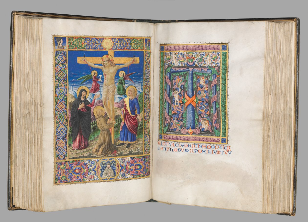 Missale: Fol. 185v: Crocifissione con bordi a tutta pagina, 1469 da Bartolomeo Caporali