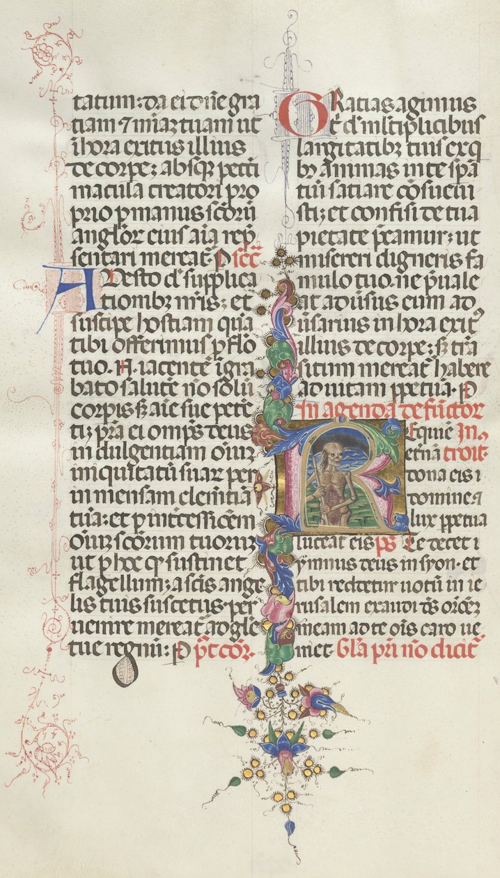 Missale: Fol. 387v: La morte rappresentata come uno scheletro con una falce, 1469 da Bartolomeo Caporali