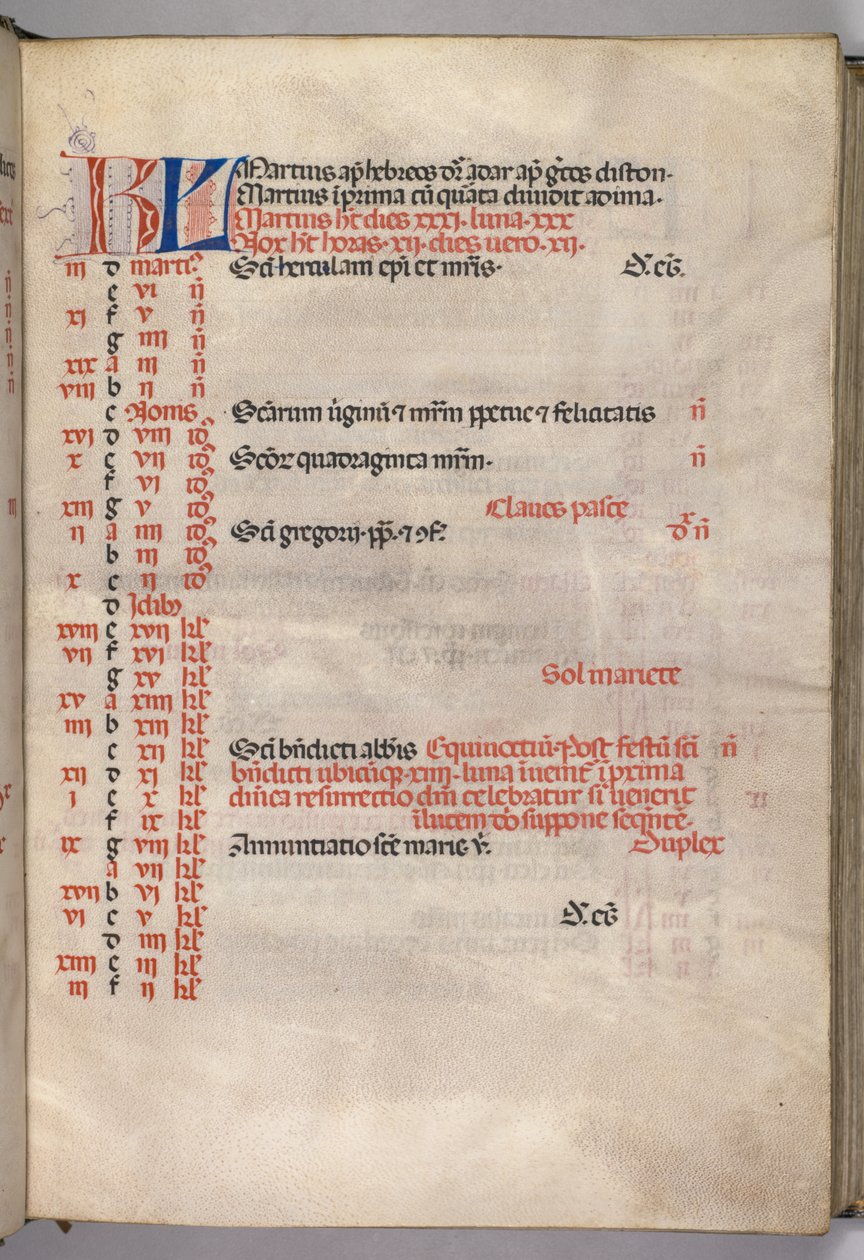 Missale: Fol. 4r: Pagina del Calendario di Marzo, 1469 da Bartolomeo Caporali