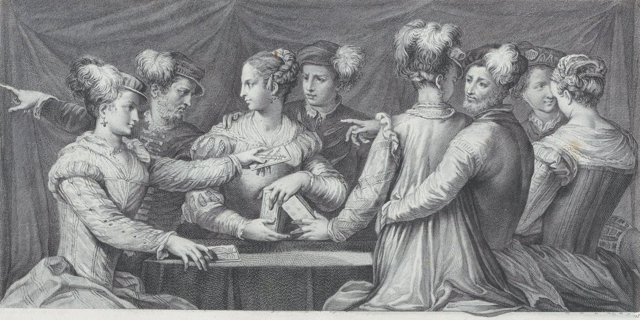Un gruppo di persone elegantemente vestite che giocano a carte, 1740-68 da Bartolomeo Crivellari