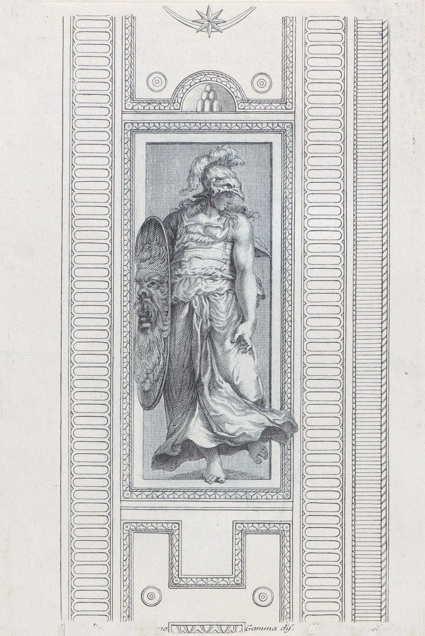 Piatto 15: figura mitologica con elmo e scudo da Bartolomeo Crivellari