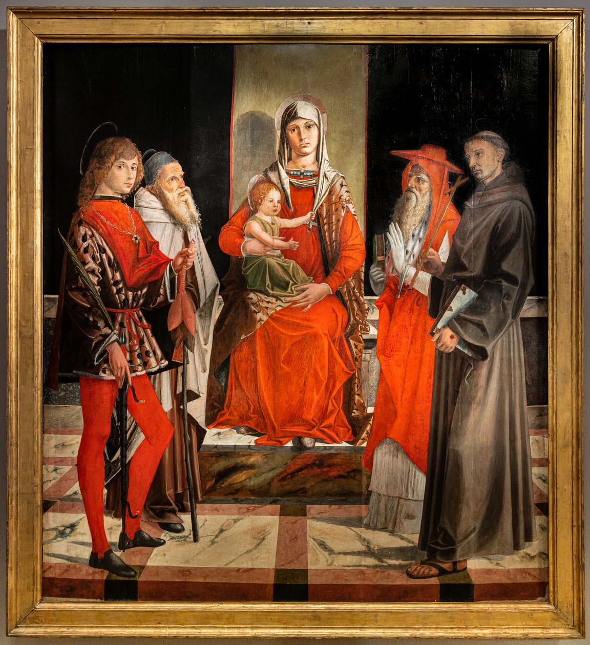 Madonna in trono con Gesù Bambino tra i Santi Ansano, Antonio il Grande, Girolamo e Francesco da Bartolomeo Montagna