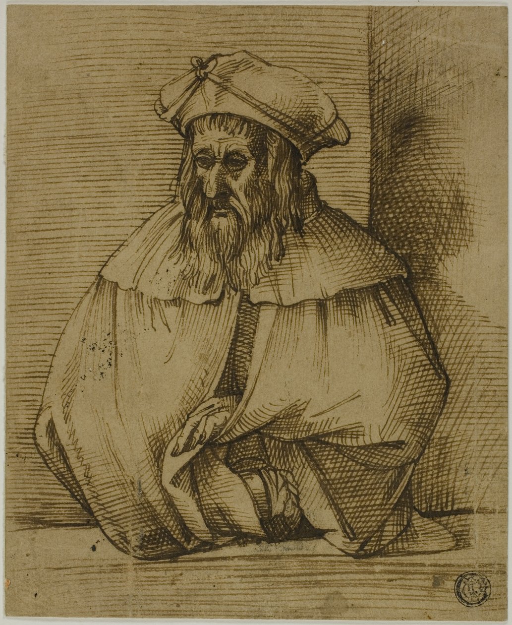 Schizzo a mezzo busto di un gentiluomo con cappello e mantello da Bartolomeo Passarotti