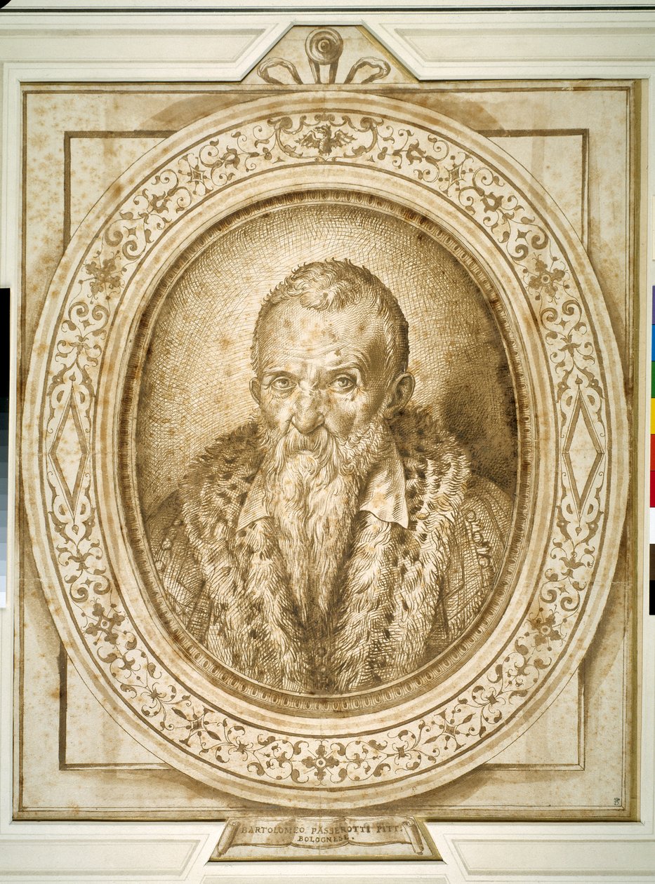 Autoritratto in vecchiaia, con cornice simulata da Bartolomeo Passarotti