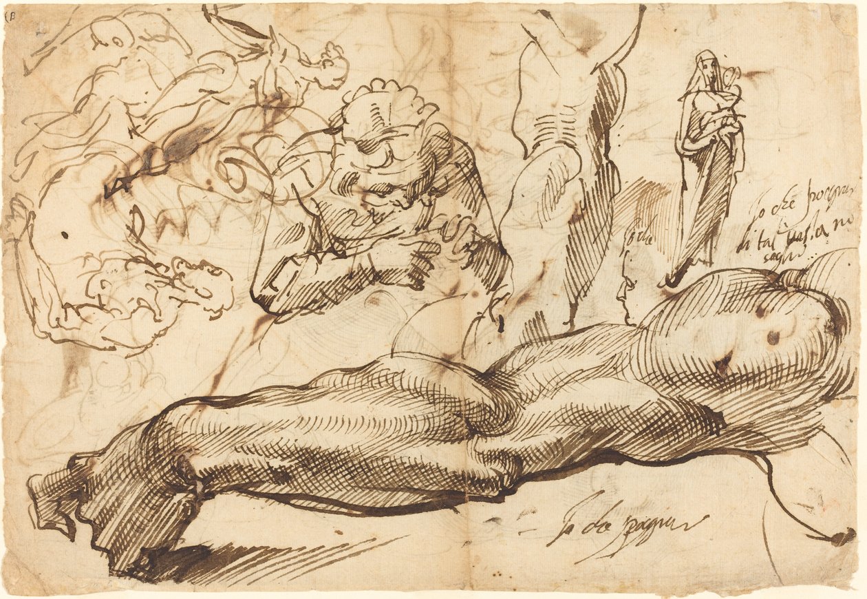 Studi di un braccio sinistro, una giovane donna, una Madonna col Bambino, un volto di profilo e figure nude da Bartolomeo Passarotti