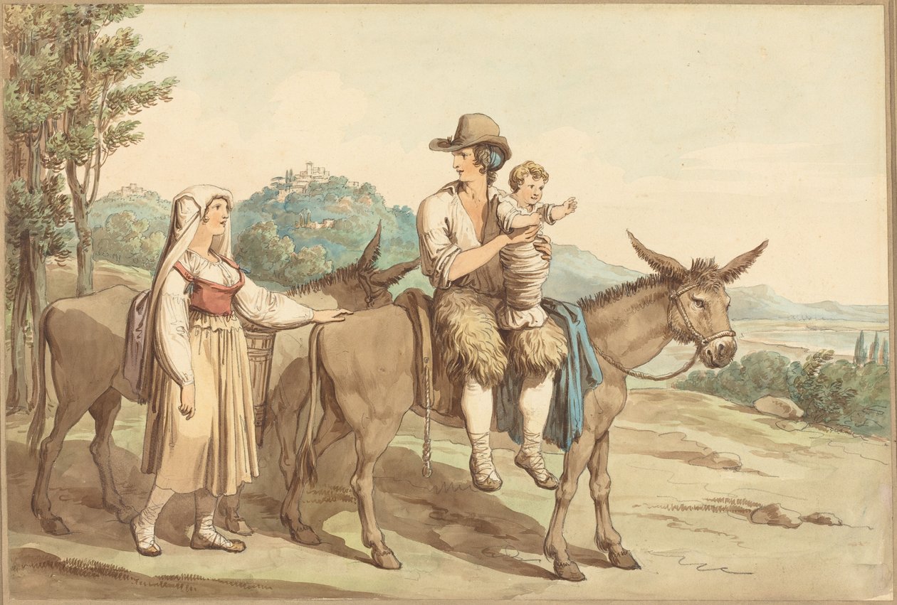 Una famiglia di contadini e due asini da Bartolomeo Pinelli
