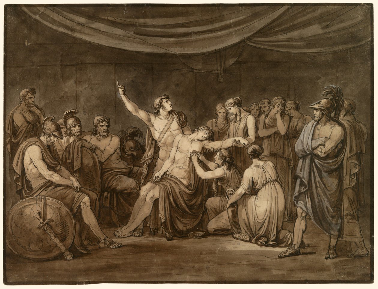 Achille giura di vendicare il morto Patroclo, ucciso da Ettore da Bartolomeo Pinelli