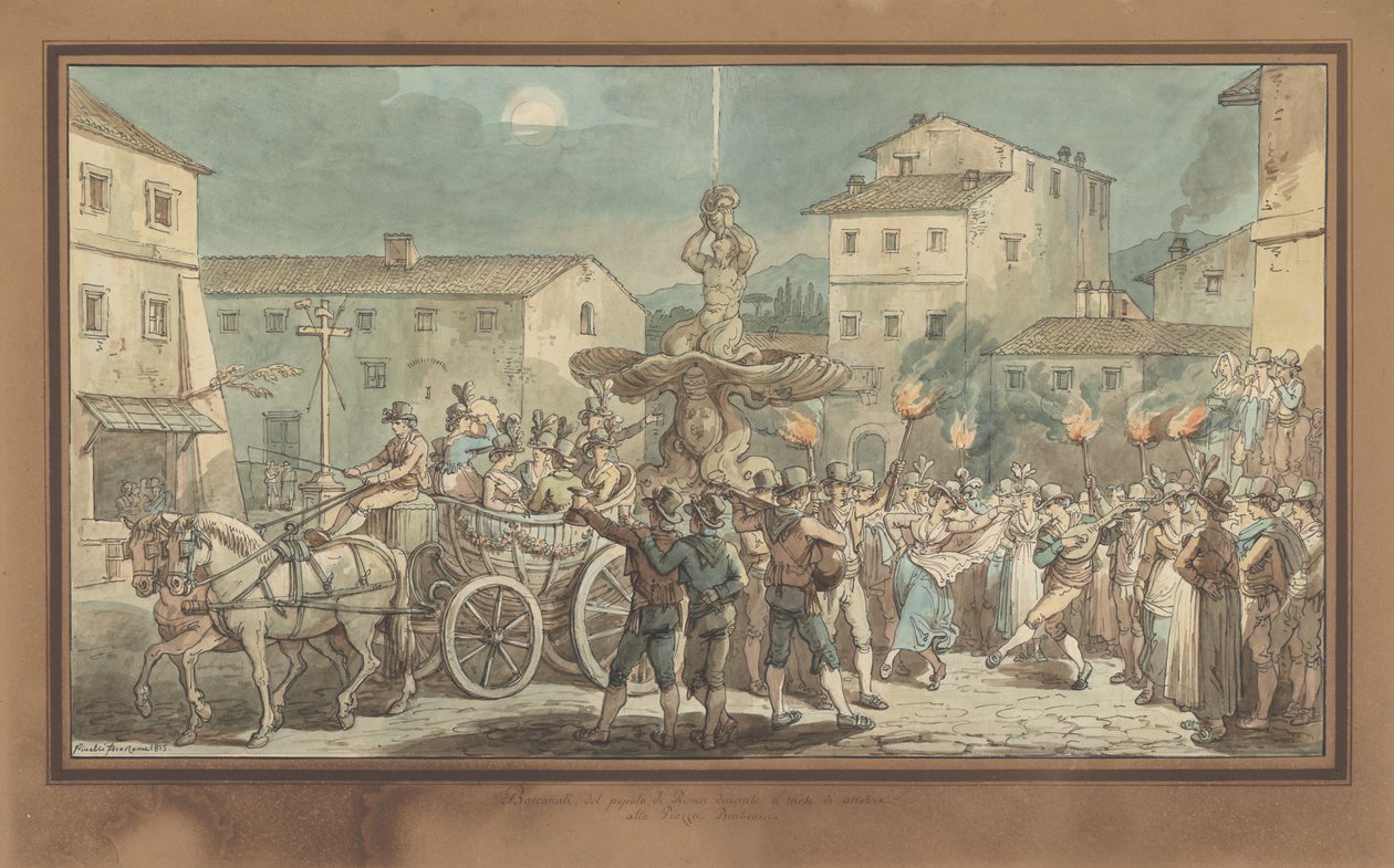 La Fontana del Tritone di Bernini, illustrazione per Costumi e usanze romane da Bartolomeo Pinelli