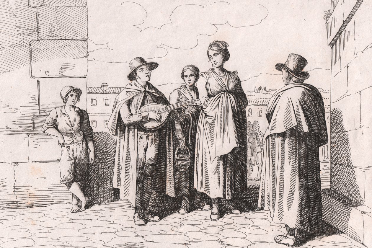 Cieco che canta e suona, incisione di Bartolomeo Pinelli da Bartolomeo Pinelli
