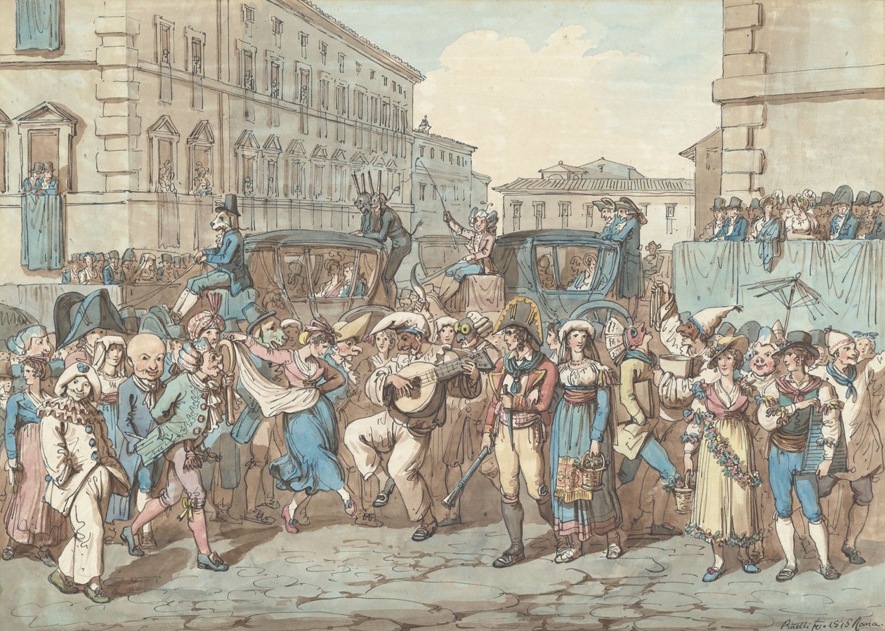 Carnevale a Roma, illustrazione per Costumi e usanze romane da Bartolomeo Pinelli