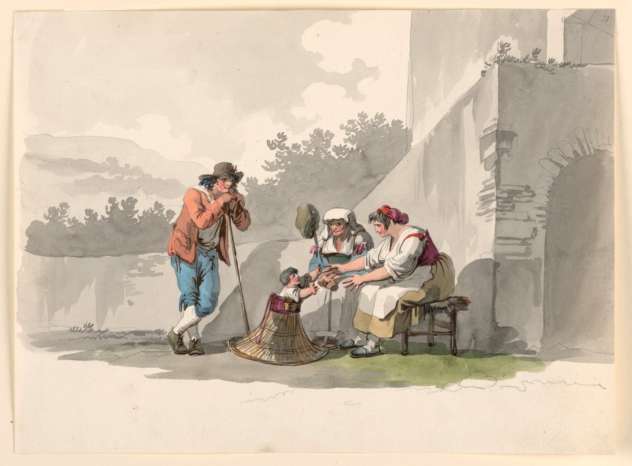 Disegno, Una famiglia di contadini in campagna, 1807-08 da Bartolomeo Pinelli
