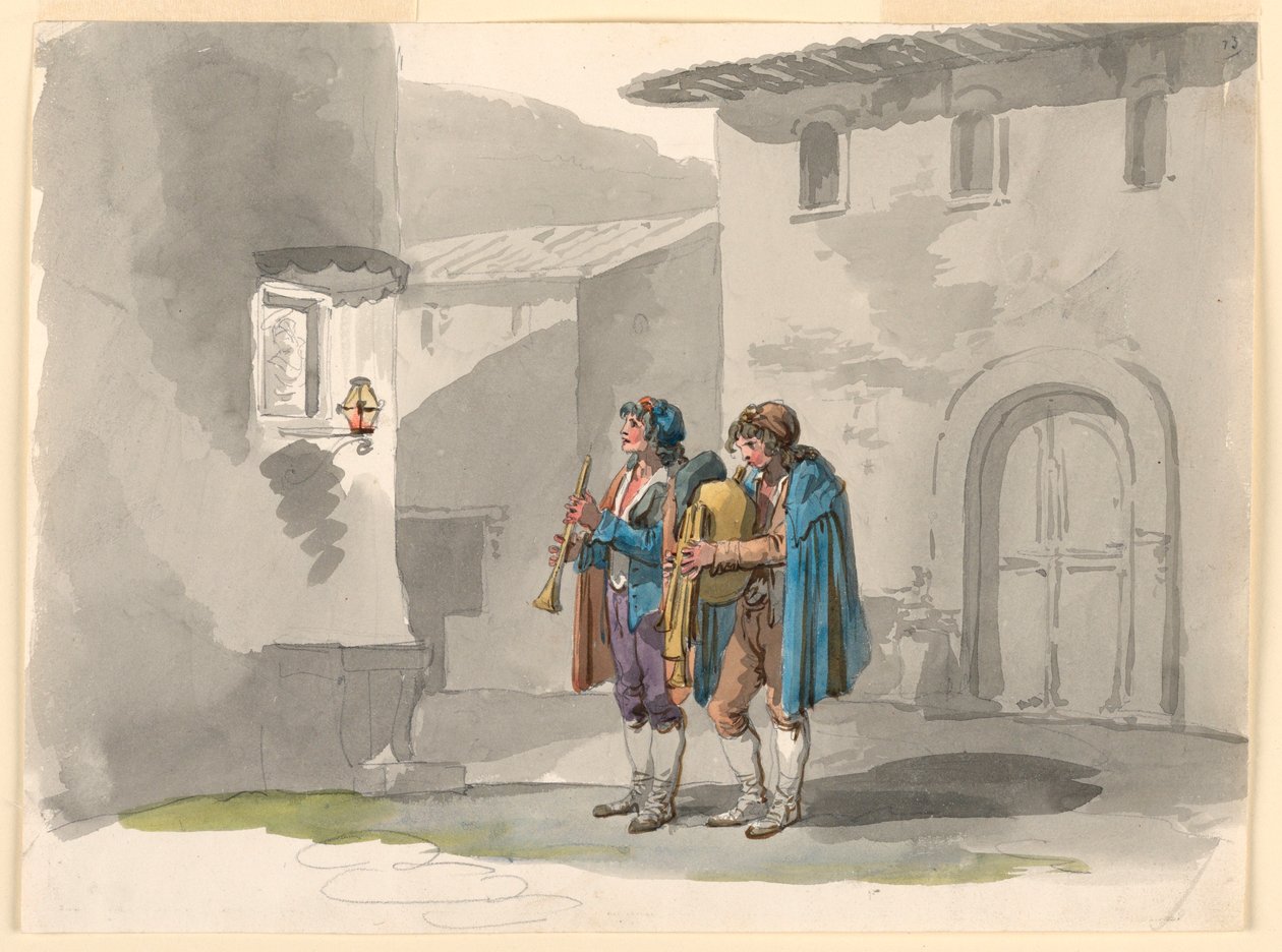 Disegno, "Pifferari", due pifferai abruzzesi a Roma, 1807-08 da Bartolomeo Pinelli