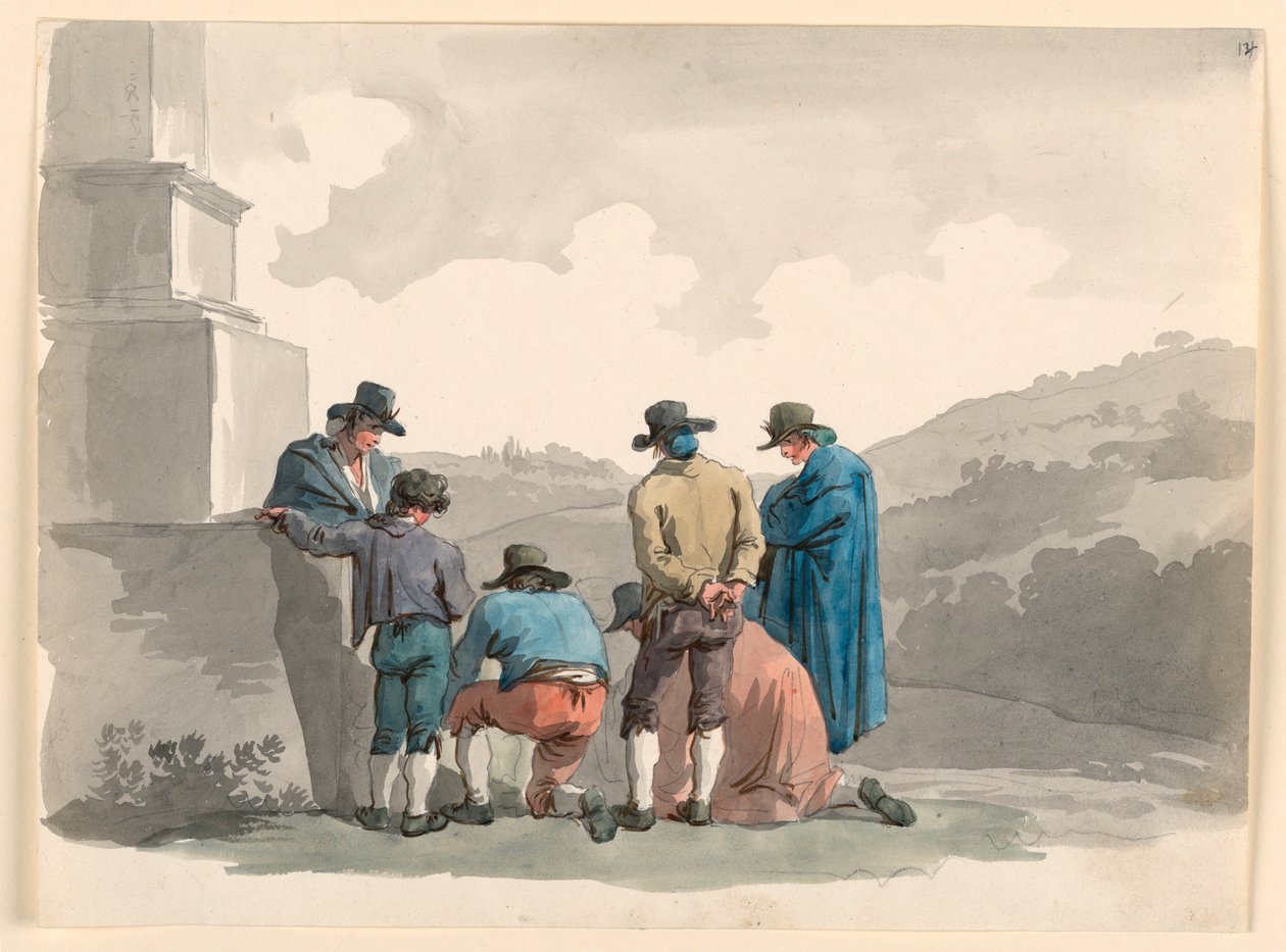 Disegno, gioco con il denaro, 1807-08 da Bartolomeo Pinelli