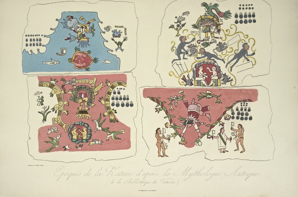 Epoche della Natura, secondo la mitologia azteca, dalla Biblioteca Vaticana, illustrazione da 
