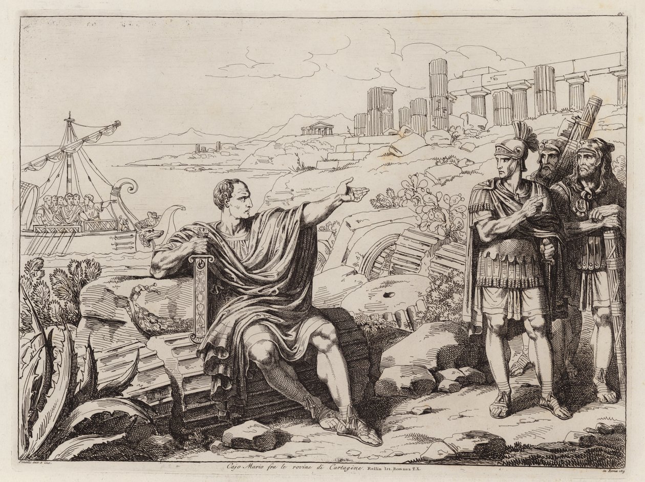 Gaio Mario seduto tra le rovine di Cartagine (acquaforte) da Bartolomeo Pinelli