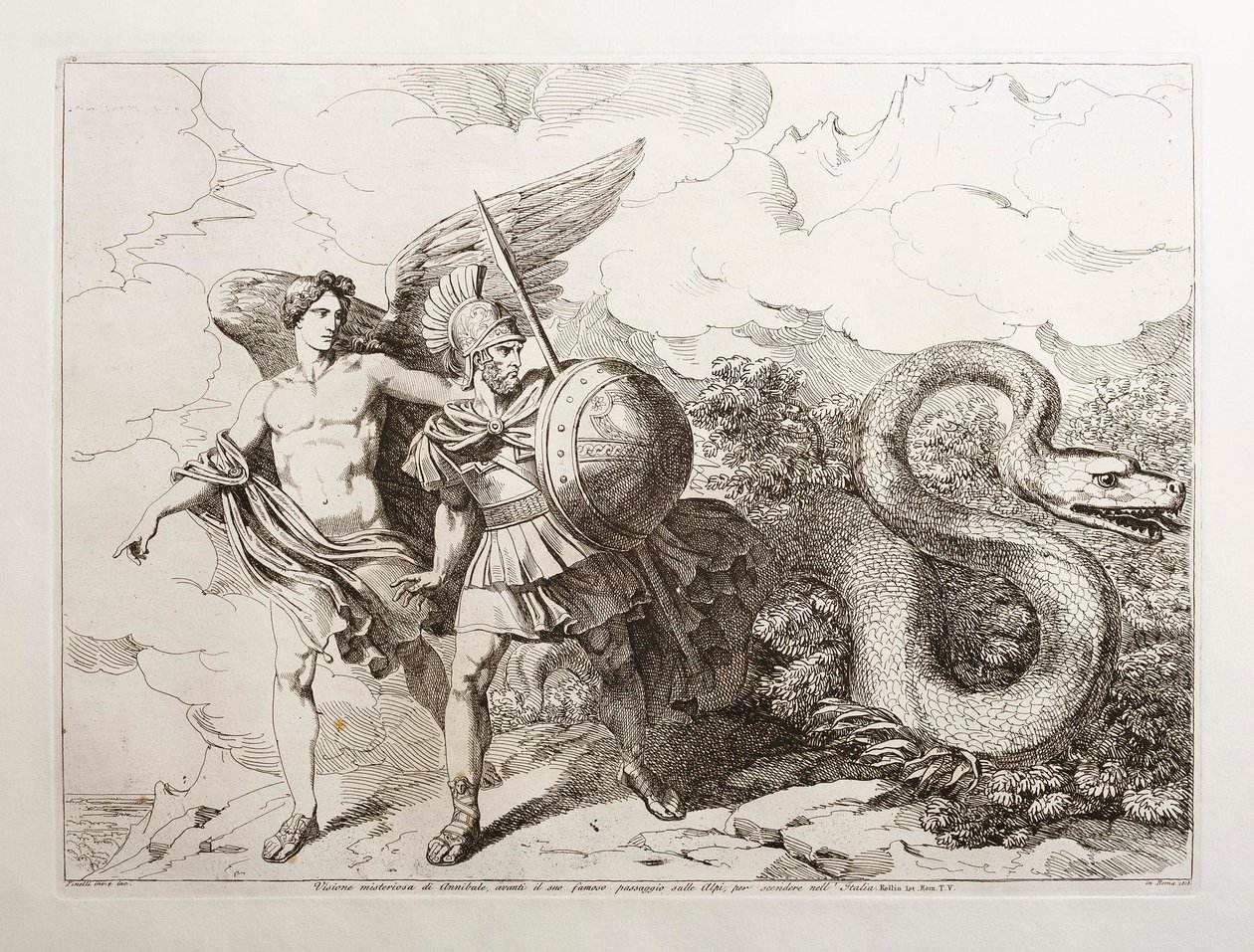 La misteriosa visione di Annibale, prima della sua famosa traversata delle Alpi per scendere in Italia da Bartolomeo Pinelli
