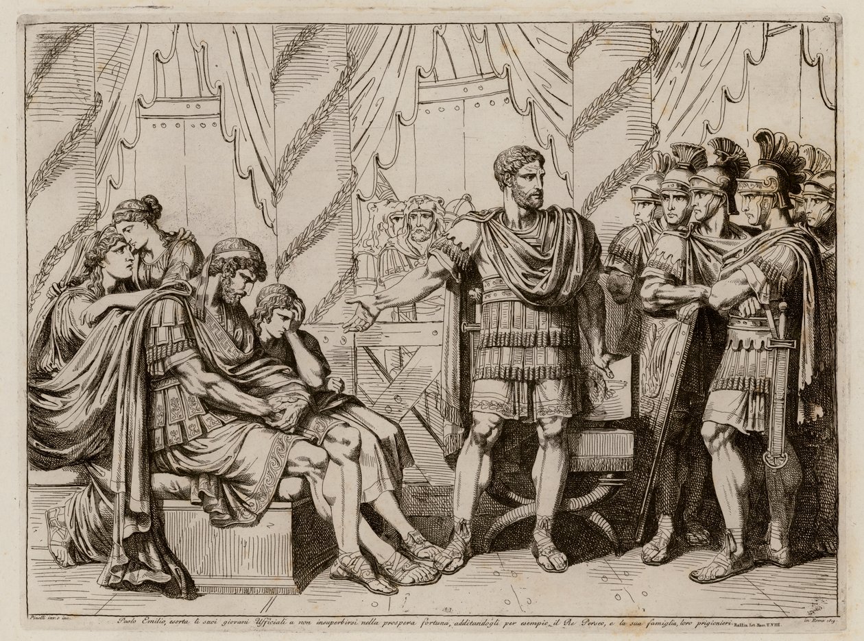 Lucio Emilio Paolo Macedonico indica il re sconfitto Perseo di Macedonia. da Bartolomeo Pinelli