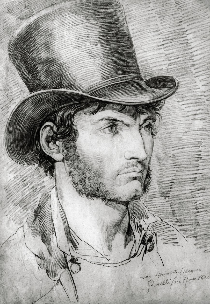 Ritratto maschile (Vero Romano), disegno di Bartolomeo Pinelli (1781-1835) da Bartolomeo Pinelli