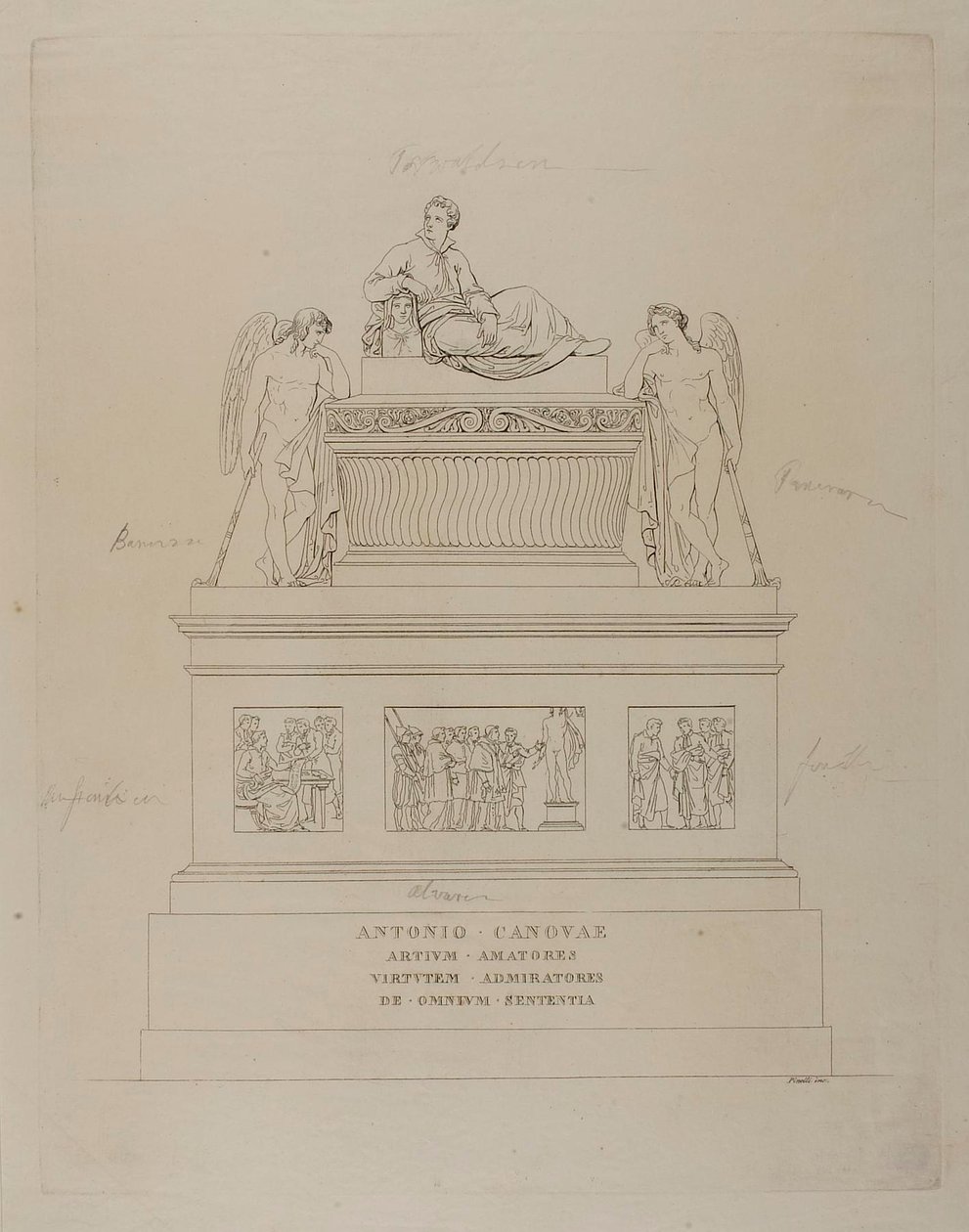Monumento ad Antonio Canova, schizzo da Bartolomeo Pinelli