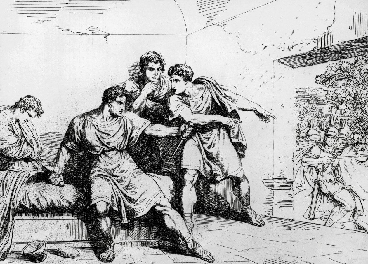 Morte di Nerone, da Storia degli imperatori, a partire da Ottavio, incisione di Bartolomeo Pinelli (1781-1835), Roma da Bartolomeo Pinelli