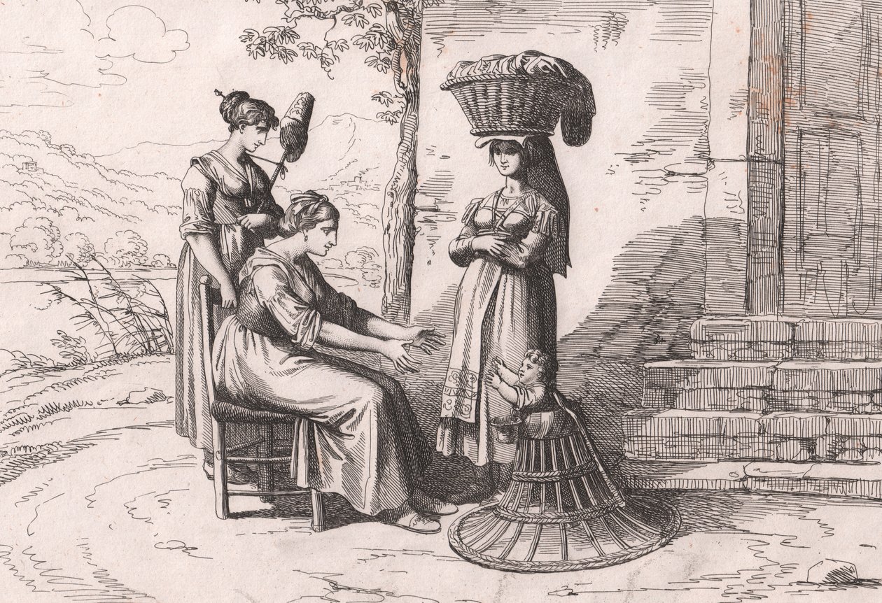 Donne romane in costumi tradizionali, incisione di Bartolomeo Pinelli da Bartolomeo Pinelli