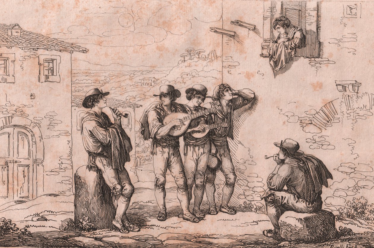 Serenata a Roma, incisione di Bartolomeo Pinelli da Bartolomeo Pinelli
