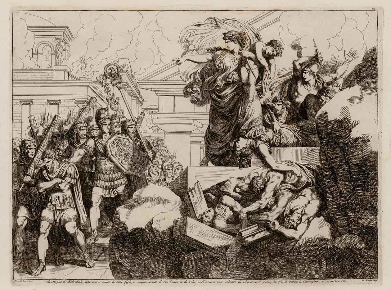 Suicidio della moglie di Hasdrubale (acquaforte) da Bartolomeo Pinelli