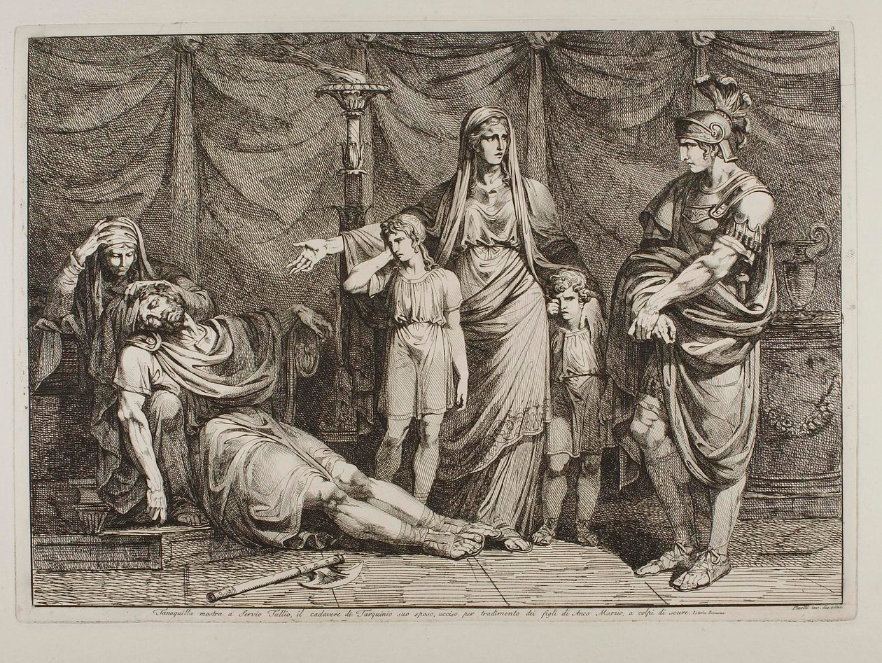 Tanaquilla mostra il cadavere di Tarquinio a Servio Tullio da Bartolomeo Pinelli