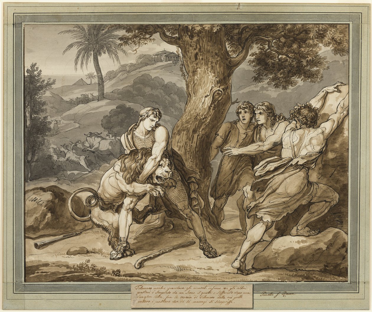 Telemaco combatte il leone, da Le avventure di Telemaco, Libro 2 da Bartolomeo Pinelli