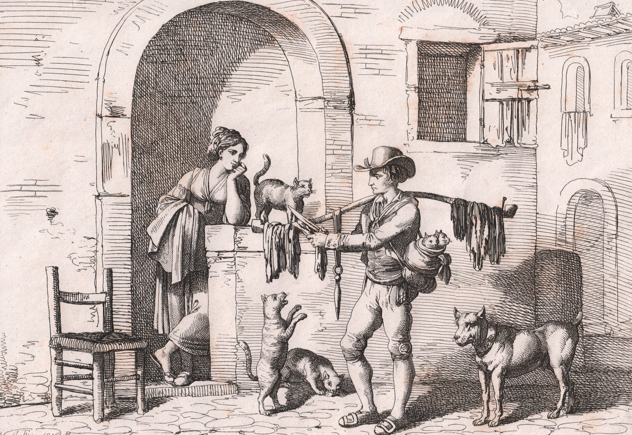 Il carnacciaro, venditore ambulante di carne di gatto, incisione di Bartolomeo Pinelli da Bartolomeo Pinelli