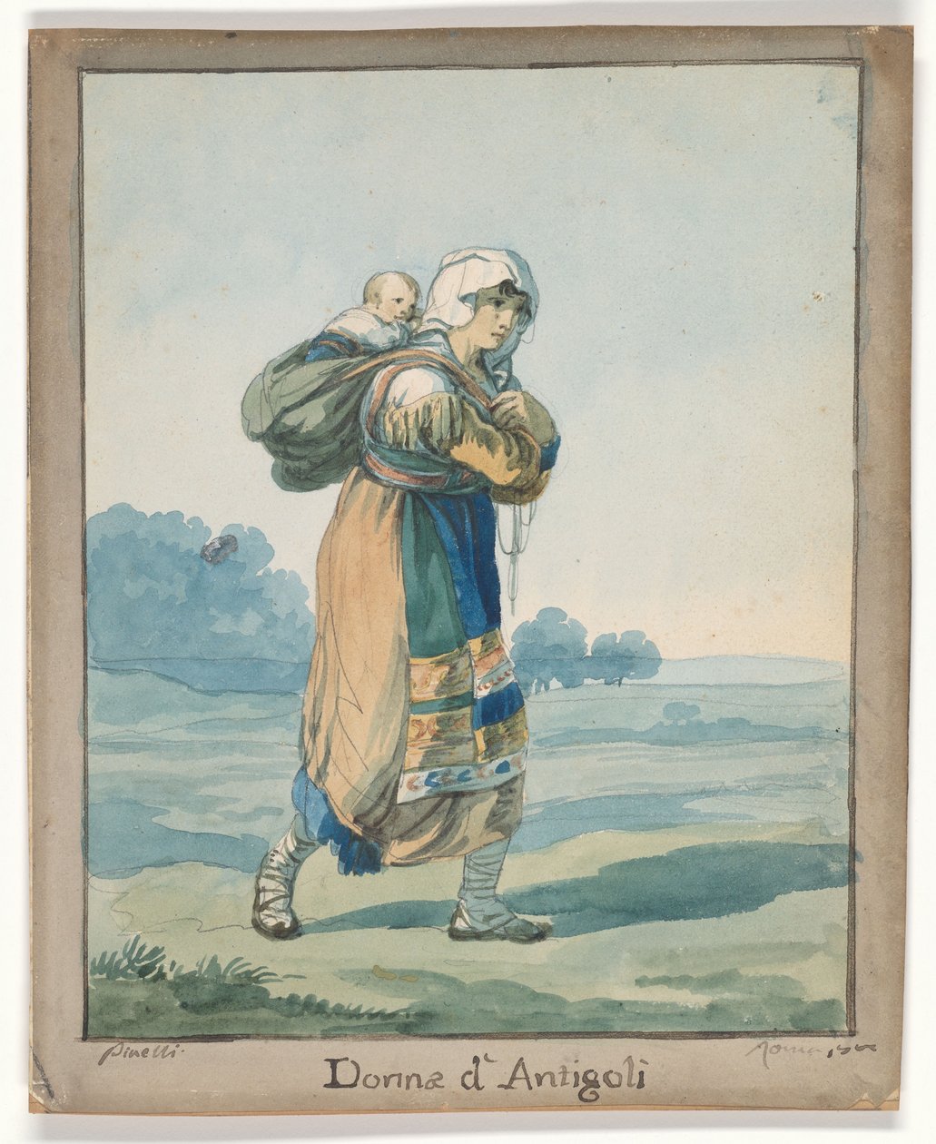 Donna di Antigoli, illustrazione tratta da “Costumi e usanze romane” da Bartolomeo Pinelli