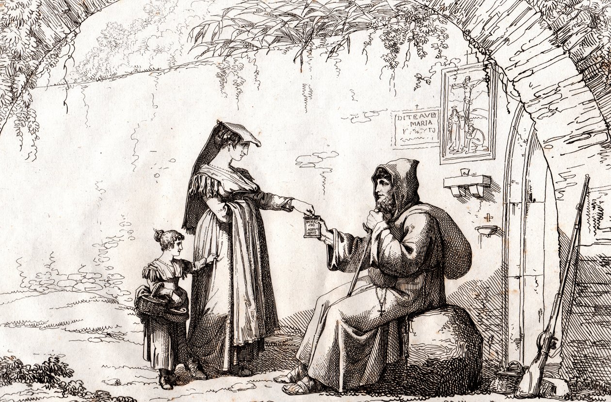 Donna di Frascati e un eremita, incisione di Bartolomeo Pinelli da Bartolomeo Pinelli