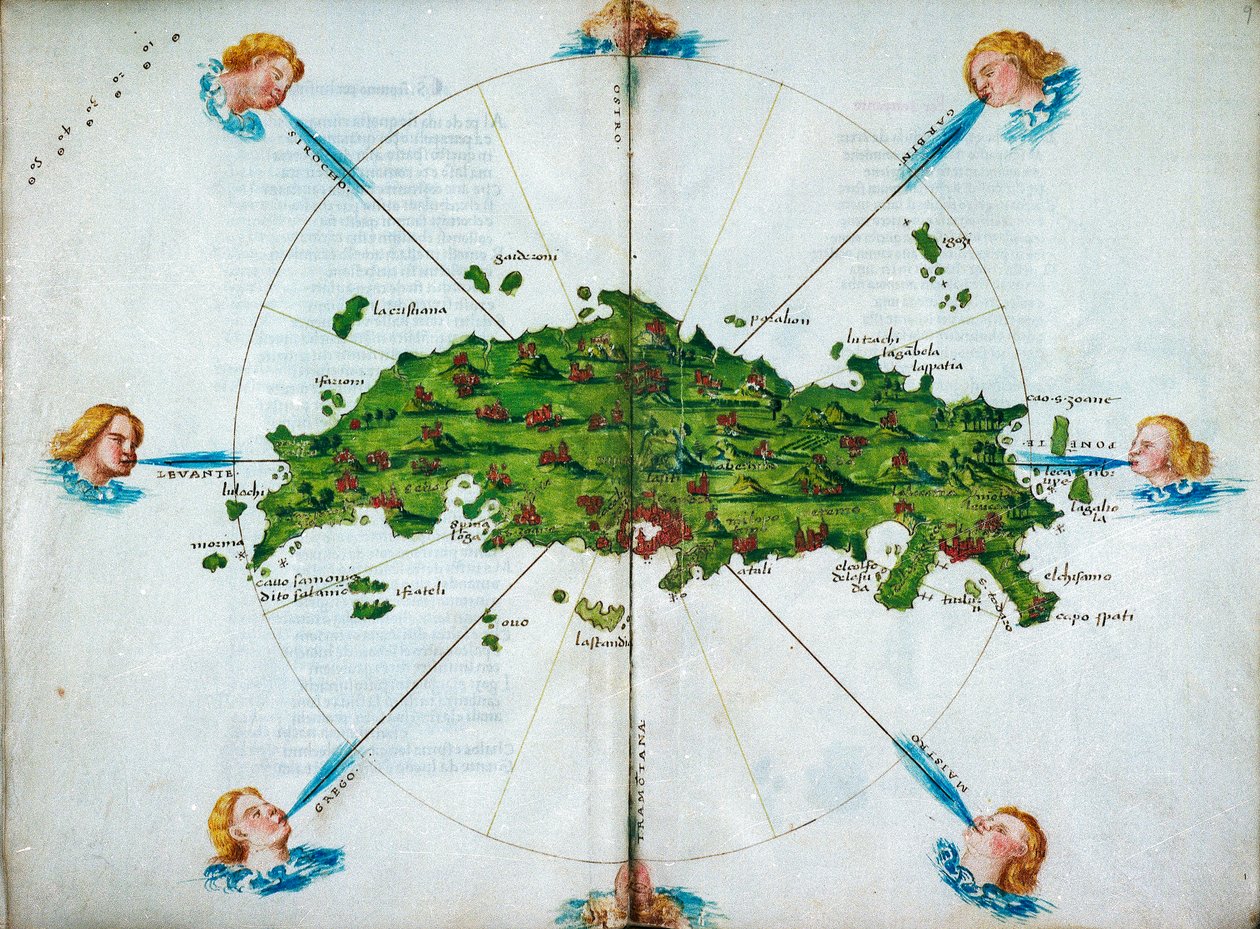 Isolario, in versi, con disegni colorati e una carta del Mediterraneo orientale su pergamena, c.1480 da Bartolomeo da li Sonetti