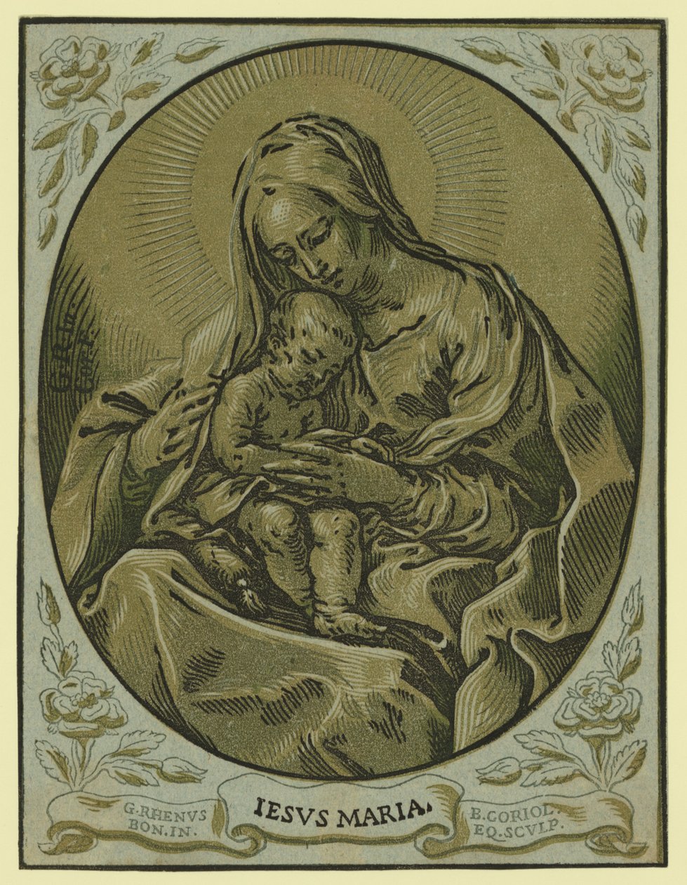 Madonna e bambino, xilografia a chiaroscuro, di Bartolommeo Coriolano da Bartolommeo Coriolano