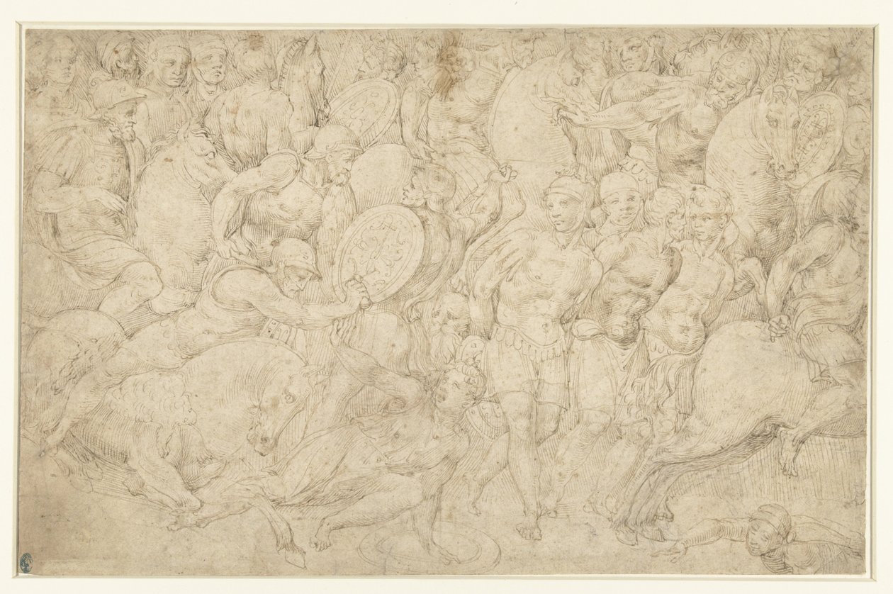 Combattimento tra cavalleria e fanteria e il trasporto di prigionieri da Bartolommeo Neroni (attributed to)