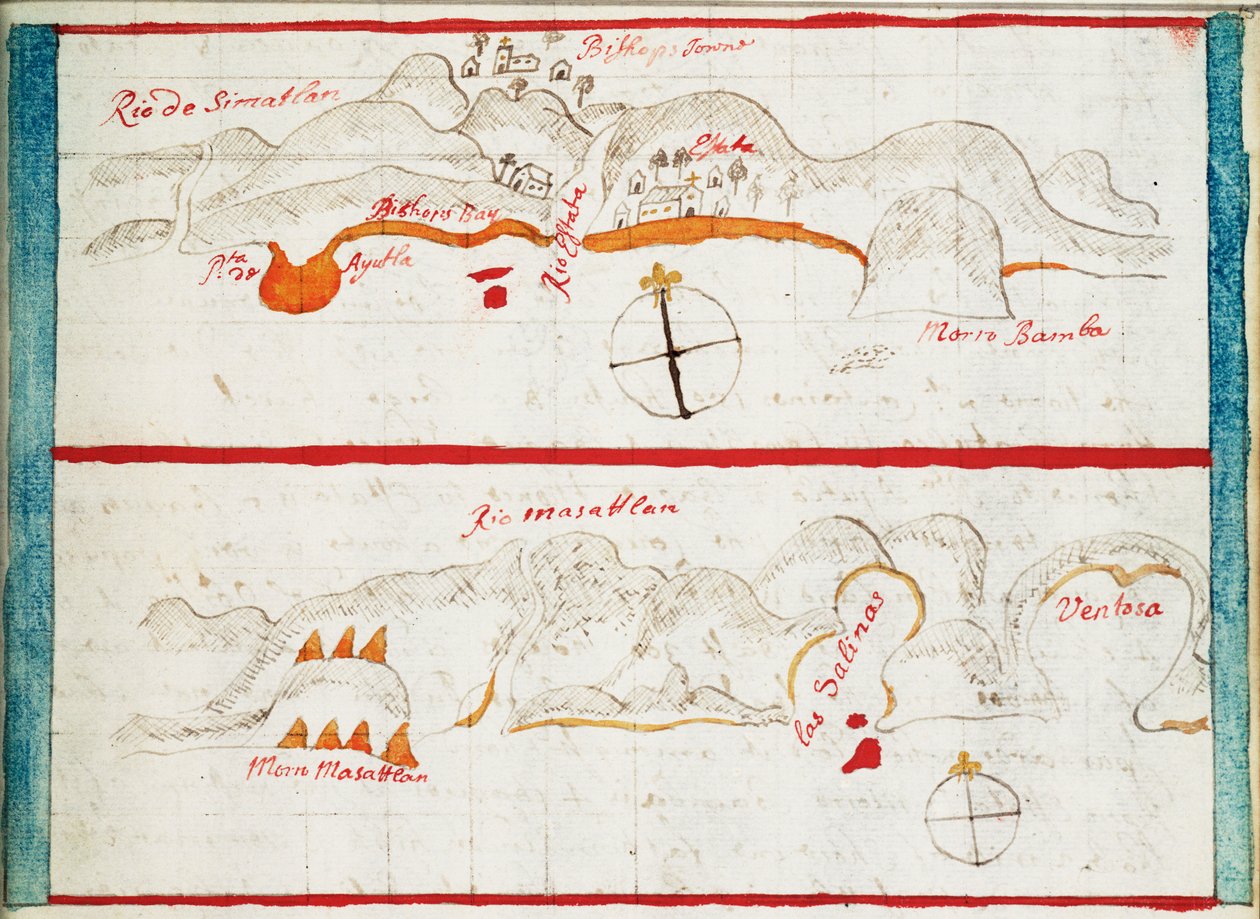 Carta di Santiago Astata e Bahia Ventosa da Basil Ringrose