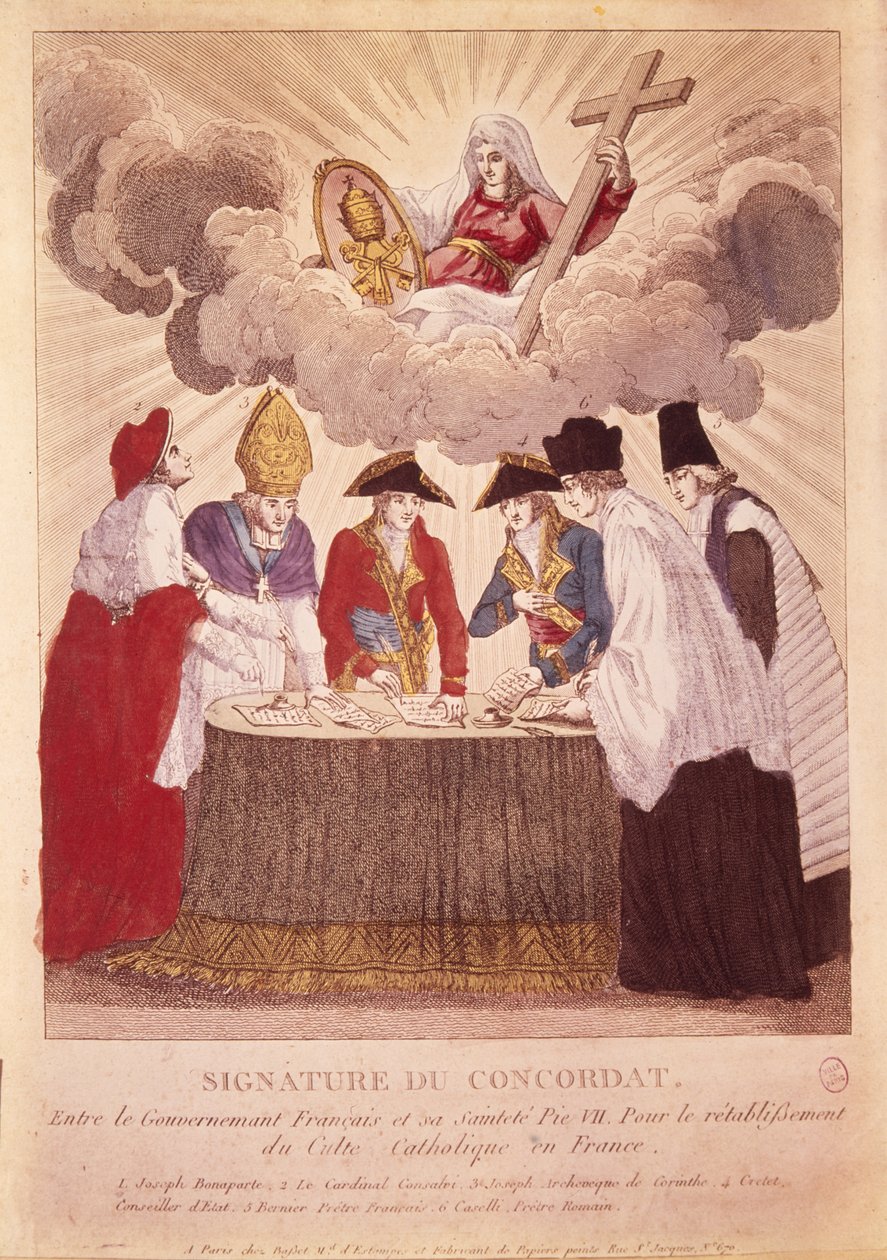 Firma del Concordato tra Napoleone e Papa Pio VII, 15 luglio 1801 (incisione su rame) da Basset