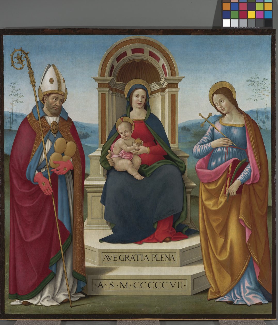 Madonna col Bambino con San Giusto di Volterra e Santa Margherita di Antiochia da Bastiano Mainardi