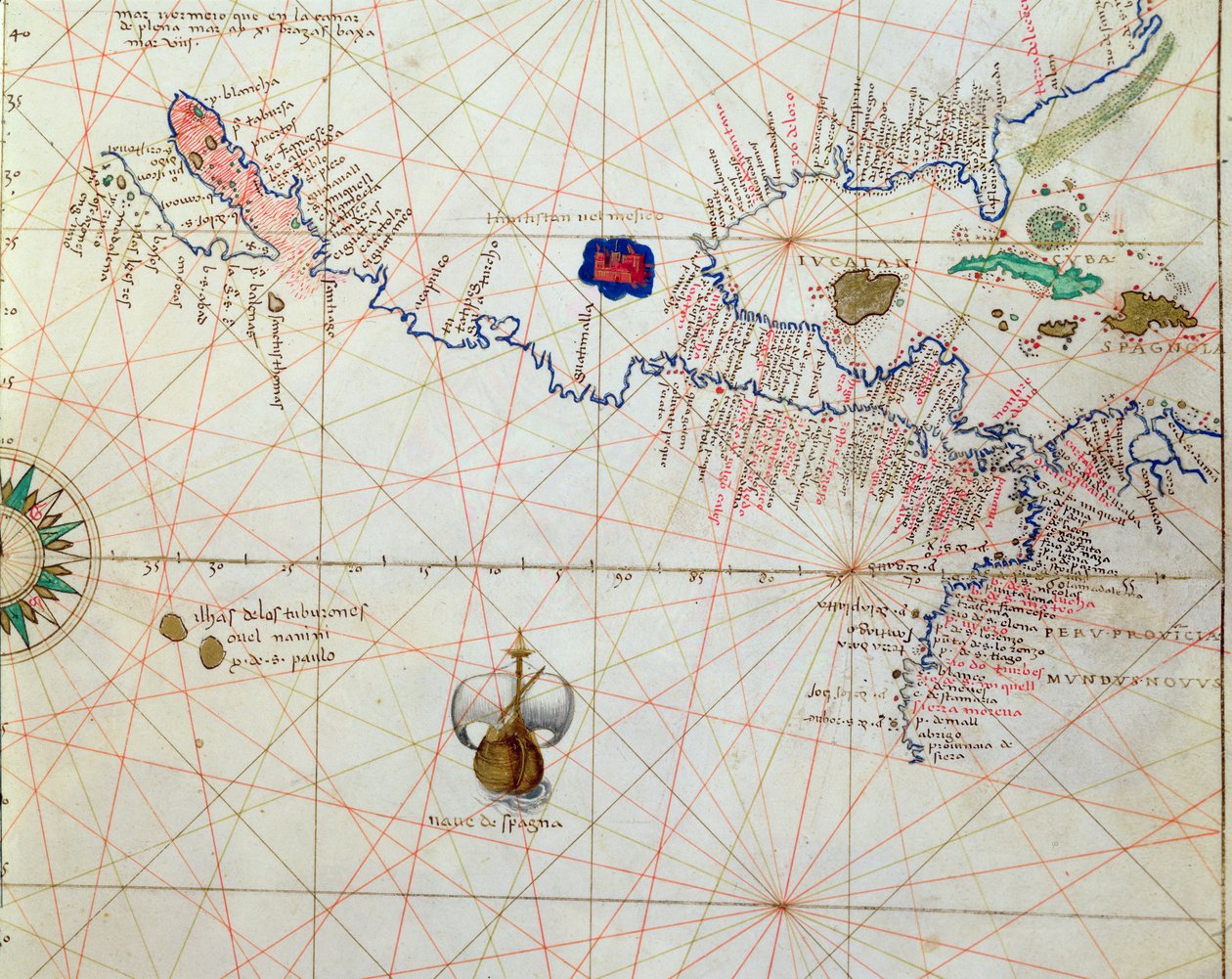 America Centrale, da un atlante del mondo in 33 mappe, Venezia, 1 settembre 1553 (dettaglio) da Battista Agnese