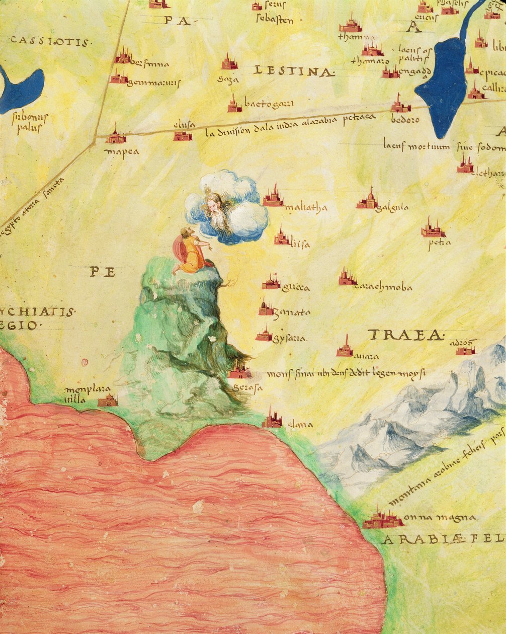 Monte Sinai e il Mar Rosso, da un Atlante del Mondo in 33 mappe, Venezia, 1 settembre 1553 (inchiostro su pergamena) (dettaglio) da Battista Agnese