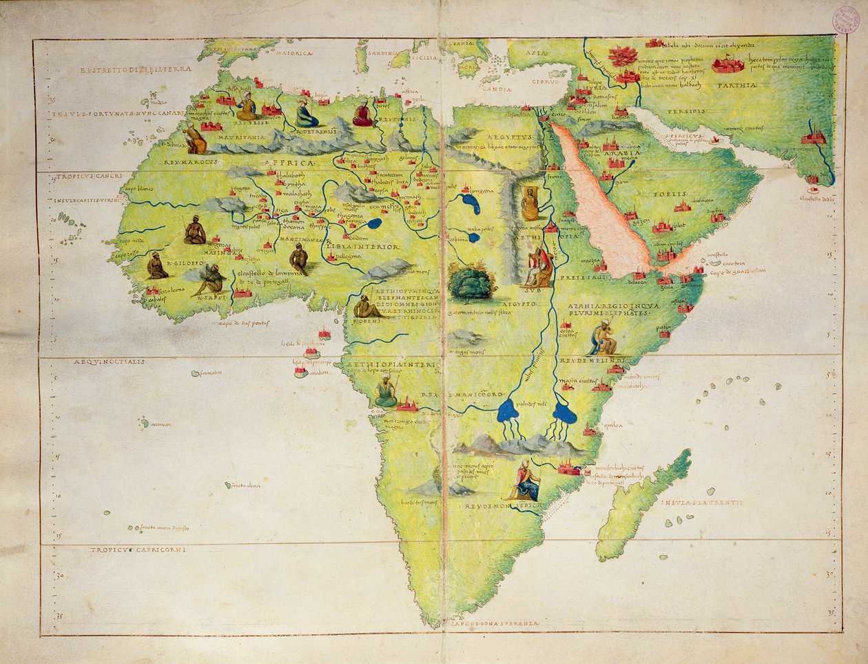 Il continente africano, da un Atlante del Mondo in 33 mappe, Venezia, 1 settembre 1553 da Battista Agnese